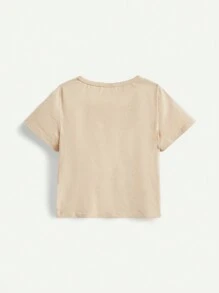 Cozy Pixies Baby Boy Cartoon Pattern Round Neck Short-Sleeved T-Shirt Three-Piece Set - Apricot - View 3