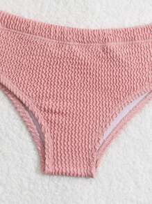 Baby Girl Special Knitted Ribbed Fabric Frilled Swimsuit With No-Lockstitch, 2pcs/Set - Dusty Pink - View 5
