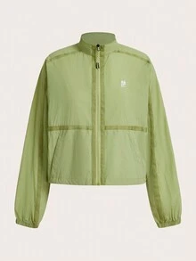 In My Nature Ladies Solid Color Zipper Closure Stand Collar Outdoor Casual Jacket - Green - View 8