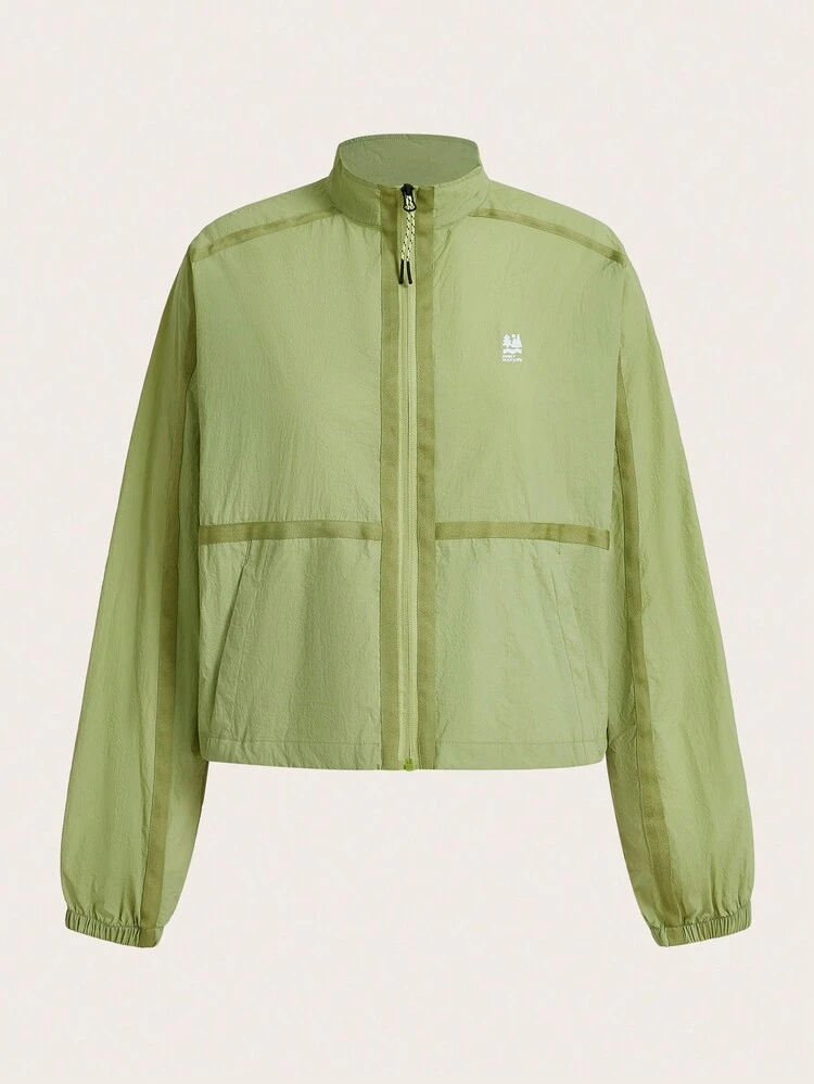 Ladies Solid Color Zipper Closure Stand Collar Outdoor Casual Jacket