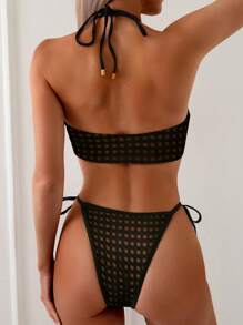 SHEIN Swim Women Summer Beach Sexy Fashionable Hollow Out Halter Neck Bikini Set - Black - View 2