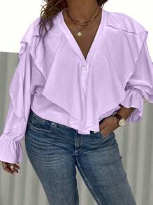 Calvaya Blusa Morada Con Cuello En V De Talla Grande Para Mujer
