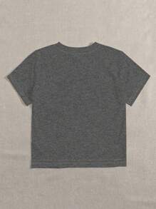 SHEIN LUNE 情人節、夏季的藝術心形印花休閒t-shirt - 深灰色 - 查看 2