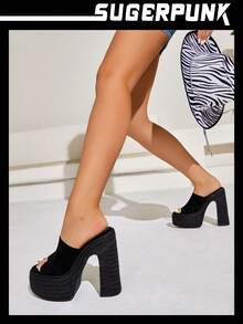 Sugerpunk Phụ nữ Faux Suede Single Band Platform Chunky Sandals, Holiday Mule Sandals - màu đen - Xem 7