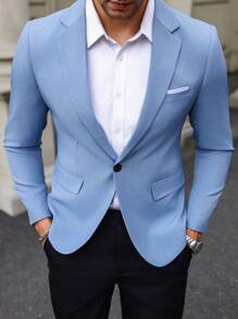 Manfinity Mode Men's Solid Color Single Breasted Long Sleeve Suit Jacket