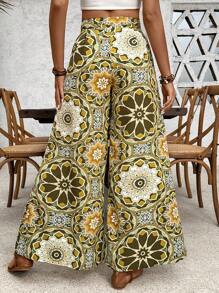 Breezaya Pantalones largos asimétricos de estilo informal y vacacional con estampado para mujer