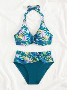 Swim Lushoire 女士花卉和植物印花比基尼套装，适合夏季度假、夏季海滩 - 彩色 - 查看 7