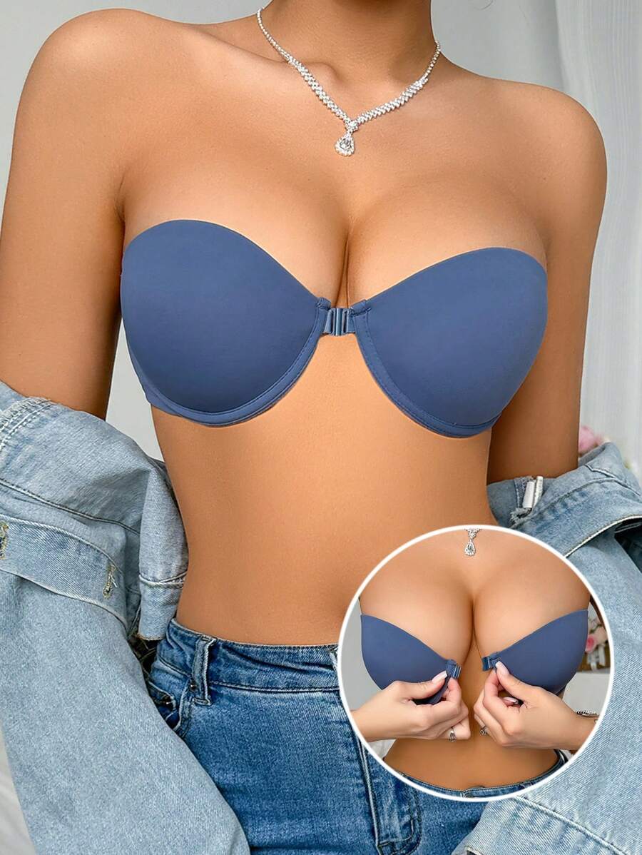 Women's Front Closure Underwire Strapless Bra (Sold As A 1pc) - Dusty Blue - View 1