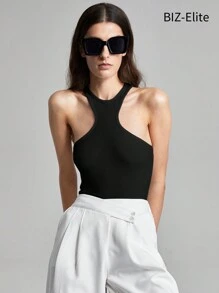 SHEIN BIZwear 夏季休閒細身削空前開衫背心 - 黑色 - 查看 8