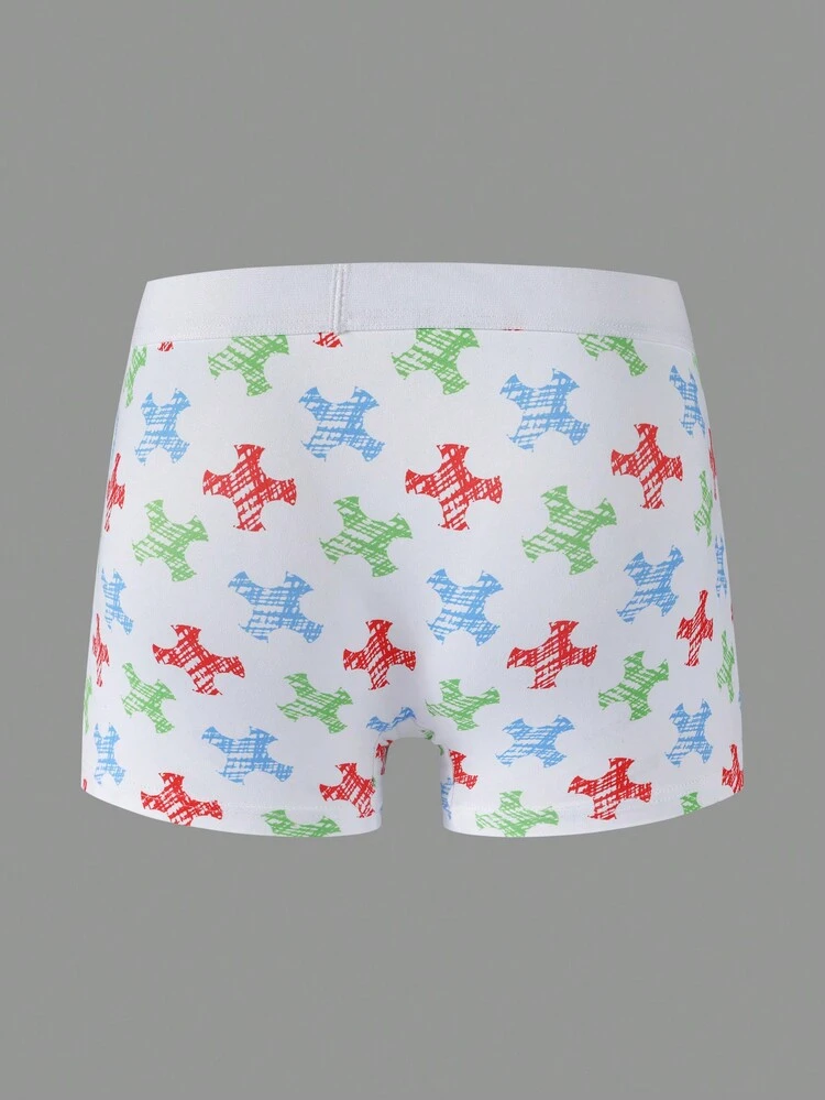 Funny Cute White Knitted Fabric All Over Print Boxer Briefs For Boys With Medium Stretch