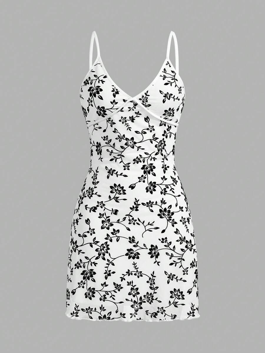 Muchica 天鵝絨和網眼印花細肩帶連衣裙 - 白色 - 查看 1