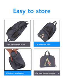 1入組金色字母印花可摺疊背包,帶口袋,男女皆可使用的大容量輕量級戶外運動旅行背包,適用於徒步旅行、露營、攀登、日常通勤 - 灰色 - 查看 7