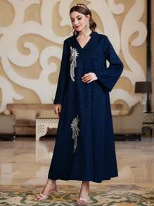 Al Najma Vestido de manga larga con bordado árabe para mujer, para vacaciones de verano - azul real - Ver 6