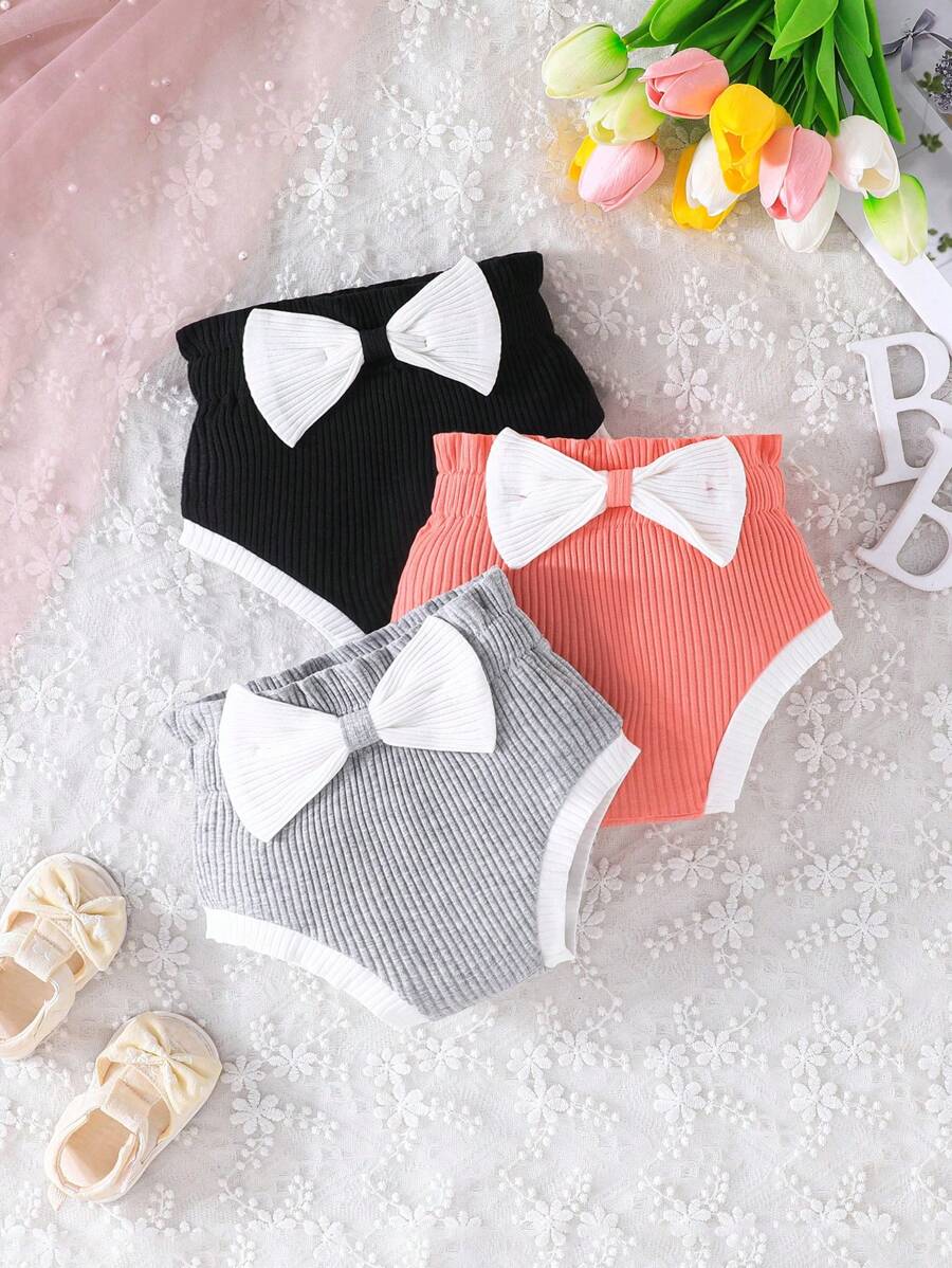 3pcs Baby Girls' Candy Colored Shorts Set For Summer - Multicolor - View 1