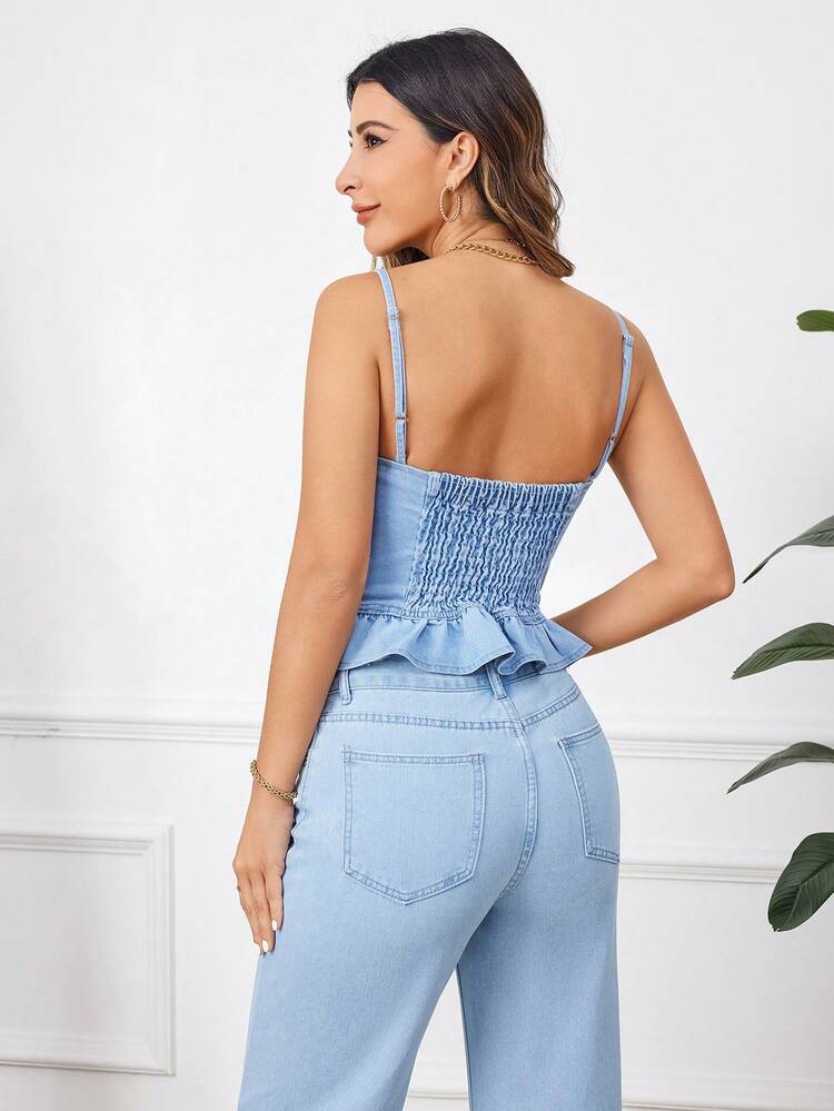 Women's Summer Denim Bow Knot Strap Tank Top