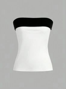 SHEIN EZwear 女士夏季黑色 Y2k 拼色抹胸 - 白色 - 查看 5