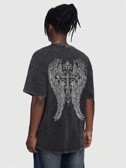 Goth Men's High Street Vintage Snowflake Distressed Round Neck T-Shirt, Ideal For Casual Daily Wear In Spring And Summer, School