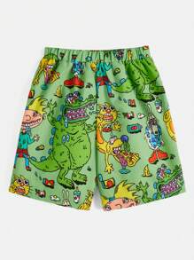 Nick 90s | SHEIN Conjunto de 2 piezas de camisa abotonada informal y pantalones cortos con diseño de dinosaurio monstruo divertido en verde para niño preadolescente - Verde - Ver 9