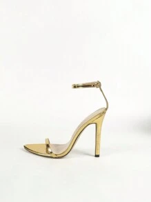 Women's Pointed Toe Patent Leather Ankle Strap Sandals, Sexy Simplistic Elegant High Heels For Party And Formal Occasions