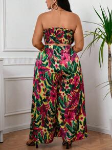 SHEIN VCAY 大码度假风抹胸高开叉阔腿裤两件套 - 彩色 - 查看 2