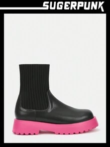 Sugerpunk Zapatos de mujer de diseño de punto negro tipo calcetín estilo botín para usar en verano, Navidad, Año Nuevo y el Día de San Valentín