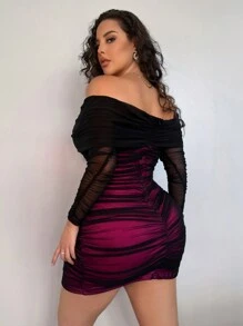 SHEIN SXY 女士大码露肩性感连衣裙 - 玫紅色 - 查看 2