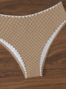 SHEIN Swim Bộ bikini băng đô không dây màu trơn dành cho nữ đi biển mùa hè dành cho kỳ nghỉ - màu nâu - Xem 5