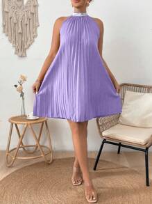 SHEIN Franclia Kích thước lớn Của phụ nữ Đúng mốt Bỏ khỏi vai Tím Đầm Với Ruffle Vòng cổ Và Xếp - Màu tím - Xem 4