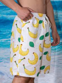 Surfspeed Men Banana Pattern Drawstring Beach Shorts For Summer Vacation - Yellow - View 4