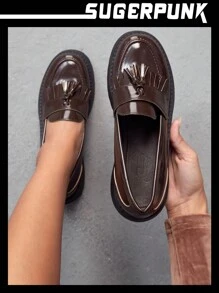 Sugerpunk Giày nêm & Phẳng của Nữ Tua mép màu trơn Sẵn sàng - màu nâu - Xem 2