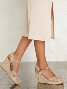 Styleloop 女性編織設計踝帶淺口坡跟鞋,度假草編鞋 - 粉色 - 查看 2