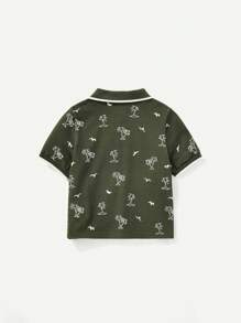 Cozy Pixies Baby Boy Casual Coconut Tree Print Turn-Down Collar Pullover Top And Solid Color Shorts Set - Army Green - View 4