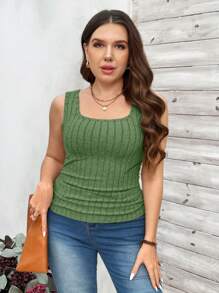 EMERY ROSE Áo ba lỗ cổ vuông màu sắc đơn giản mùa hè cỡ lớn dành cho nữ - màu xanh lá - Xem 4