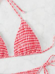 Swim Mod 女士格紋束頸比基尼套裝,適用於海灘度假 - 紅白色 - 查看 5