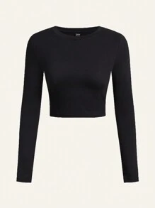 SHEIN Essnce 4 件装休闲简约圆领长袖短款修身女式 T 恤，适合春秋季节 - 彩色 - 查看 3