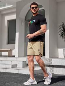 Manfinity RSRT Loose Men Coconut Tree Print Color Block Stripe Shorts