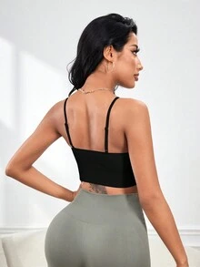 SHEIN Sports Đơn giản Thể thao Chất rắn Dây đeo vai - màu đen - Xem 2
