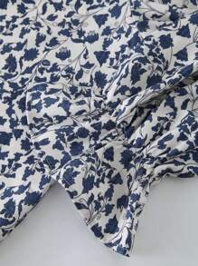 EMERY ROSE Women's Plus Size Floral Print Tie Front Collared Shirt Fall Cloth For Women - Navy Blue - View 4