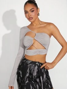 Hauture One Shoulder Cut Out Ruched Crop Top