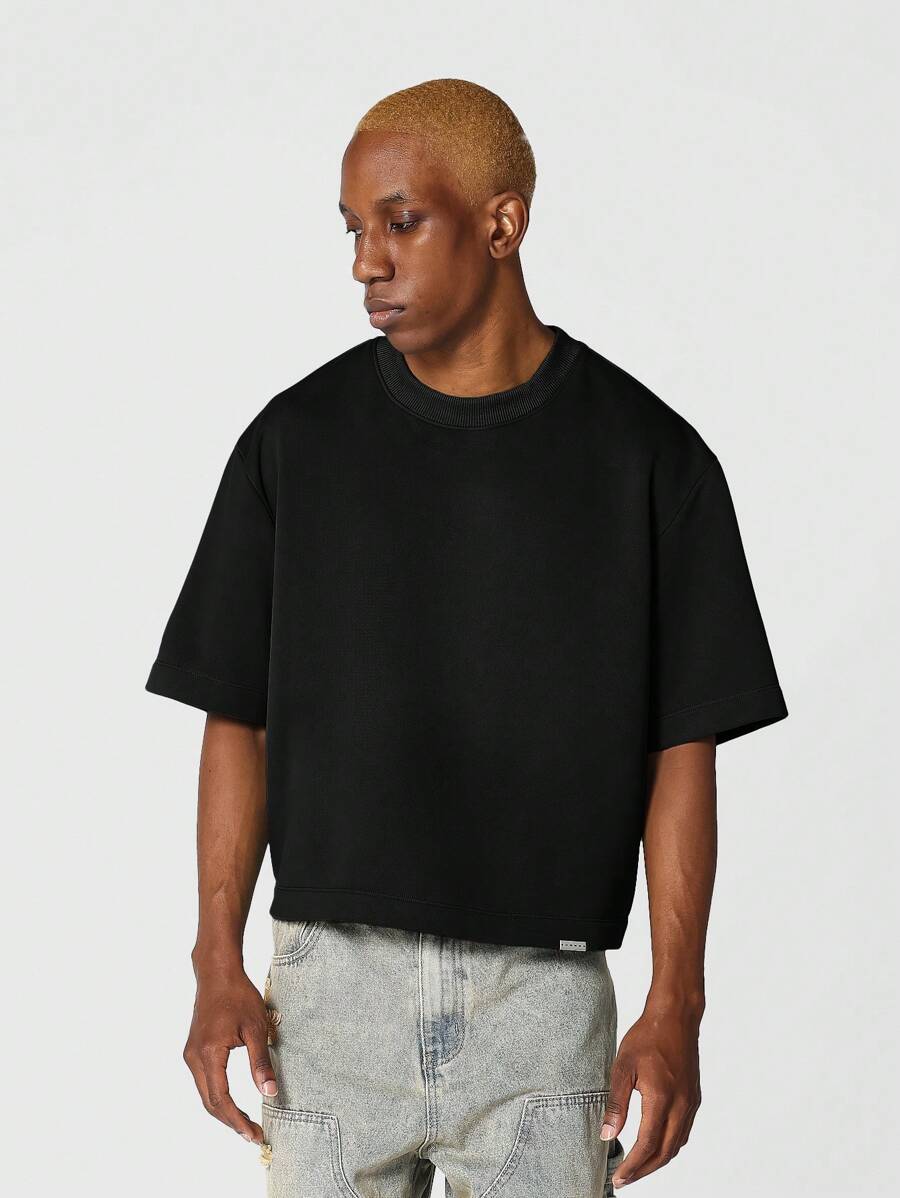 SUMWON Crop Fit Premium Heavyweight Essential Tee - Black - View 1
