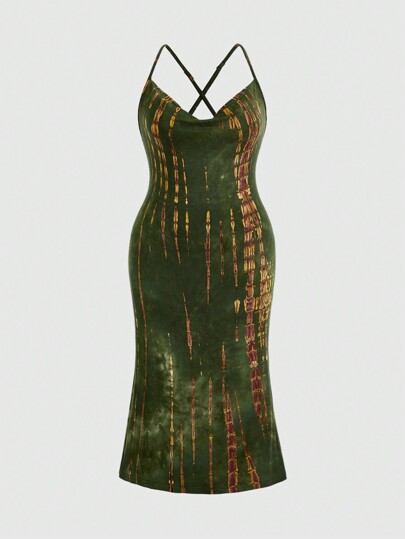 Robe Sans Manches Grande Taille Pour Femmes, Ourlet En Queue De Poisson Et Dégradé De Teinture