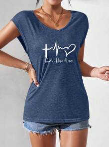 INAWLY 女性V領字母印花夏季背心上衣，日常休閒服