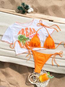 SHEIN Swim In chữ che đậy bằng bộ bikini hai mảnh màu trơn, bãi biển mùa hè - Nhiều màu - Xem 1