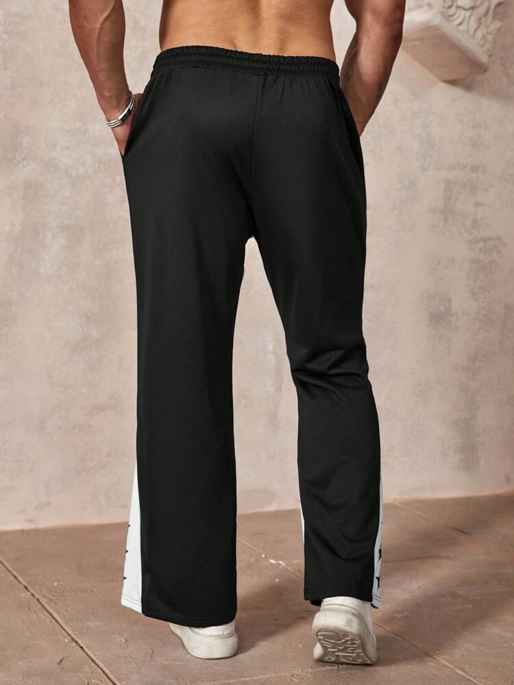 Men Plus Size Color-Blocked Five-Pointed Star Print Sweatpants