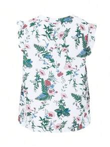 SHEIN LUNE Áo cánh cổ buộc bèo nhún in hoa Plus cho mùa hè - Nhiều màu - Xem 2