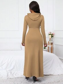 SHEIN LUNE Vestido largo con capucha, cordón y bolsillos para mujer, atuendo femenino