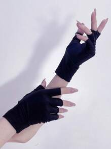 ROMWE Grunge Punk Guantes cortos sin dedos de estilo gótico Y2K negro para mujer, Halloween - Negro - Ver 2