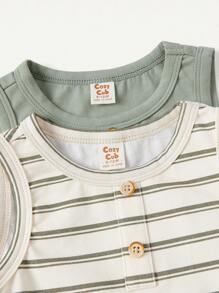 Cozy Pixies Baby Boy Striped/Solid Color Round Neck Sleeveless Romper 2pcs Set