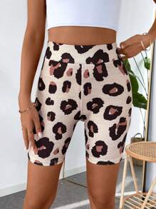 SHEIN LUNE Leopard Print Women Short Leggings - Mocha Brown - View 7