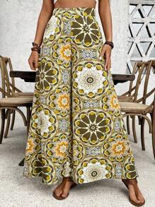 Breezaya Pantalones largos asimétricos de estilo informal y vacacional con estampado para mujer